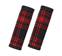 Cozimangoe Luggage Tag&Handle Wrap, 2 Pack Identifier Comfort Grip Soft Surround for Suitcases Travel Bag Backpack Car Seatbelt, Christmas Red Black Tartan Check Scottish
