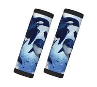 Cozimangoe Luggage Tag&Handle Wrap, 2 Pack Identifier Comfort Grip Soft Surround for Suitcases Travel Bag Backpack Car Seatbelt, Watercolor Two Killer Whales