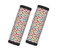 Cozimangoe Luggage Tag&Handle Wrap, 2 Pack Identifier Comfort Grip Soft Surround for Suitcases Travel Bag Backpack Car Seatbelt, Vintage Doxie Sausage Dogs Dachshund Pattern Girls