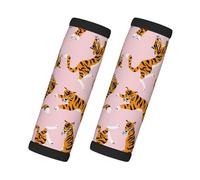 Cozimangoe Luggage Tag&Handle Wrap, 2 Pack Identifier Comfort Grip Soft Surround for Suitcases Travel Bag Backpack Car Seatbelt, Circus Animal Cute Tigers On The Pink Background