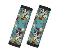 Cozimangoe Luggage Tag&Handle Wrap, 2 Pack Identifier Comfort Grip Soft Surround for Suitcases Travel Bag Backpack Car Seatbelt, Boston Terrier Puppy Posie with Flowers and Bees