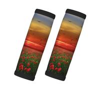 Cozimangoe Luggage Tag&Handle Wrap, 2 Pack Identifier Comfort Grip Soft Surround for Suitcases Travel Bag Backpack Car Seatbelt, Red Poppy Flower Field in Sunset Printed