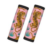 Cozimangoe Luggage Tag&Handle Wrap, 2 Pack Identifier Comfort Grip Soft Surround for Suitcases Travel Bag Backpack Car Seatbelt, Tigers Dancing On Pink Asian Tiger Gold Orange and Black