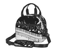 Cozimangoe Lunch Bag, Insulated Adjustable Strap Cooler Bag Multiple Pockets Lunch Organizer for Work Office Picnic Beach, Personalized Flying Music Notes Musical Piano Keys