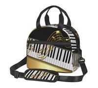 Cozimangoe Lunch Bag, Insulated Adjustable Strap Cooler Bag Multiple Pockets Lunch Organizer for Work Office Picnic Beach, Personalized Elegant Gold Notes Piano Key Black