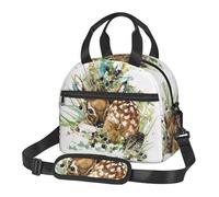 Cozimangoe Lunch Bag, Insulated Adjustable Strap Cooler Bag Multiple Pockets Lunch Organizer for Work Office Picnic Beach, Personalized Watercolor Wildlife Deer