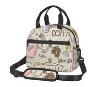 Cozimangoe Lunch Bag, Insulated Adjustable Strap Cooler Bag Multiple Pockets Lunch Organizer for Work Office Picnic Beach, Personalized Vintage Espresso Machine Cupcakes Beans Printing