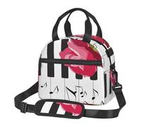 Cozimangoe Lunch Bag, Insulated Adjustable Strap Cooler Bag Multiple Pockets Lunch Organizer for Work Office Picnic Beach, Personalized Red Rose On Piano Musical Notes