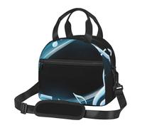 Cozimangoe Lunch Bag, Insulated Adjustable Strap Cooler Bag Multiple Pockets Lunch Organizer for Work Office Picnic Beach, Personalized Abstract Blue Free Neon Light Music Notes