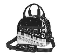 Cozimangoe Lunch Bag, Insulated Adjustable Strap Cooler Bag Multiple Pockets Lunch Organizer for Work Office Picnic Beach, Personalized Piano Keys with Musical Notes