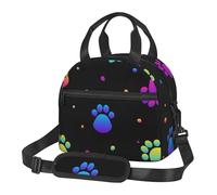 Cozimangoe Lunch Bag, Insulated Adjustable Strap Cooler Bag Multiple Pockets Lunch Organizer for Work Office Picnic Beach, Personalized Rainbow Paws Footprint Animal Pattern