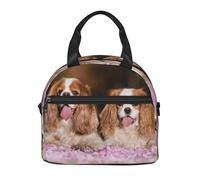 Cozimangoe Lunch Bag, Insulated Adjustable Strap Cooler Bag Multiple Pockets Lunch Organizer for Work Office Picnic Beach, Personalized Cavalier King Charles Spaniel White Brown Dogs