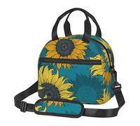 Cozimangoe Lunch Bag, Insulated Adjustable Strap Cooler Bag Multiple Pockets Lunch Organizer for Work Office Picnic Beach, Personalized Yellow Sunflowers On A Blue Background