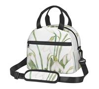 Cozimangoe Lunch Bag, Insulated Adjustable Strap Cooler Bag Multiple Pockets Lunch Organizer for Work Office Picnic Beach, Personalized White Snowdrop Flower Botanical Watercolor