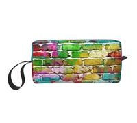Cozimangoe Makeup Bag, Cosmetic Bag for Padded Travel Pouch Zippered Handle Multi-Purpose Small, School Work Trip Home Storage, Personalized Colorful Brick Wall
