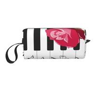 Cozimangoe Makeup Bag, Cosmetic Bag for Padded Travel Pouch Zippered Handle Multi-Purpose Small, School Work Trip Home Storage, Personalized Red Rose On Piano Musical Notes