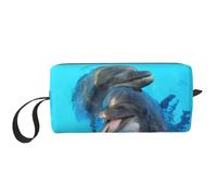 Cozimangoe Makeup Bag, Cosmetic Bag for Padded Travel Pouch Zippered Handle Multi-Purpose Small, School Work Trip Home Storage, Personalized Smiling Face Dolphins Printed
