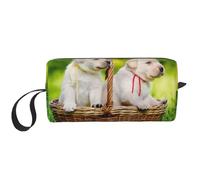 Cozimangoe Makeup Bag, Cosmetic Bag for Padded Travel Pouch Zippered Handle Multi-Purpose Small, School Work Trip Home Storage, Personalized Two Dogs in A Basket Printed