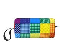 Cozimangoe Makeup Bag, Cosmetic Bag for Padded Travel Pouch Zippered Handle Multi-Purpose Small, School Work Trip Home Storage, Personalized Patchwork Pattern of Rainbow Colors