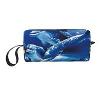 Cozimangoe Makeup Bag, Cosmetic Bag for Padded Travel Pouch Zippered Handle Multi-Purpose Small, School Work Trip Home Storage, Marine Life Blue Sea World Coral Dolphin