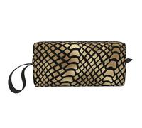 Cozimangoe Makeup Bag, Cosmetic Bag for Padded Travel Pouch Zippered Handle Multi-Purpose Small, School Work Trip Home Storage, Personalized Safari African Black Gold Python Animal Skin Sepia
