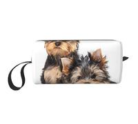Cozimangoe Makeup Bag, Cosmetic Bag for Padded Travel Pouch Zippered Handle Multi-Purpose Small, School Work Trip Home Storage, Personalized Two Yorkshire Terrier Puppies