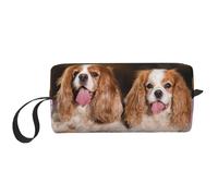 Cozimangoe Makeup Bag, Cosmetic Bag for Padded Travel Pouch Zippered Handle Multi-Purpose Small, School Work Trip Home Storage, Personalized Cavalier King Charles Spaniel White Brown Dogs