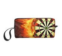 Cozimangoe Makeup Bag, Cosmetic Bag for Padded Travel Pouch Zippered Handle Multi-Purpose Small, School Work Trip Home Storage, Personalized Flaming Dartboard Fire Dart Board 3D