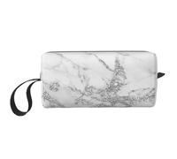 Cozimangoe Makeup Bag, Cosmetic Bag for Padded Travel Pouch Zippered Handle Multi-Purpose Small, School Work Trip Home Storage, Personalized Elegant Chic White Gray Silver Glitter Marble