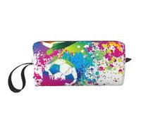 Cozimangoe Makeup Bag, Cosmetic Bag for Padded Travel Pouch Zippered Handle Multi-Purpose Small, School Work Trip Home Storage, Personalized Colored Splashes All Over The Soccer