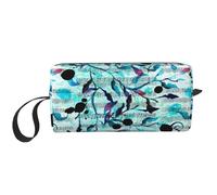 Cozimangoe Makeup Bag, Cosmetic Bag for Padded Travel Pouch Zippered Handle Multi-Purpose Small, School Work Trip Home Storage, Personalized Watercolour Music Branches Leaves