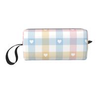 Cozimangoe Makeup Bag, Cosmetic Bag for Padded Travel Pouch Zippered Handle Multi-Purpose Small, School Work Trip Home Storage, Personalized Hearts in Pastel Blue Pink