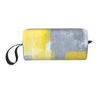 Cozimangoe Makeup Bag, Cosmetic Bag for Padded Travel Pouch Zippered Handle Multi-Purpose Small, School Work Trip Home Storage, Personalized Grey and Yellow Abstract Art Painting