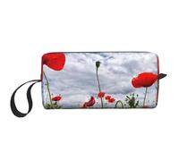Cozimangoe Makeup Bag, Cosmetic Bag for Padded Travel Pouch Zippered Handle Multi-Purpose Small, School Work Trip Home Storage, Personalized Red Poppy Flower Printed