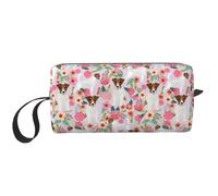 Cozimangoe Makeup Bag, Cosmetic Bag for Padded Travel Pouch Zippered Handle Multi-Purpose Small, School Work Trip Home Storage, Personalized Jack Russell Lilac Vintage Florals