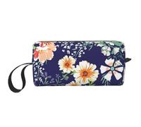 Cozimangoe Makeup Bag, Cosmetic Bag for Padded Travel Pouch Zippered Handle Multi-Purpose Small, School Work Trip Home Storage, Personalized Flower Garden Floral Petal Leaves Meadow Orange