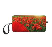 Cozimangoe Makeup Bag, Cosmetic Bag for Padded Travel Pouch Zippered Handle Multi-Purpose Small, School Work Trip Home Storage, Personalized Sunset Poppy Field