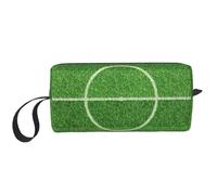 Cozimangoe Makeup Bag, Cosmetic Bag for Padded Travel Pouch Zippered Handle Multi-Purpose Small, School Work Trip Home Storage, Personalized Soccer Field Football Green
