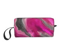Cozimangoe Makeup Bag, Cosmetic Bag for Padded Travel Pouch Zippered Handle Multi-Purpose Small, School Work Trip Home Storage, Personalized Magenta Black Grey Jewel Tone Fluid Art Swirl