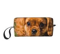 Cozimangoe Makeup Bag, Cosmetic Bag for Padded Travel Pouch Zippered Handle Multi-Purpose Small, School Work Trip Home Storage, Personalized Cavalier King Charles Spaniel Brown Curly Dogs