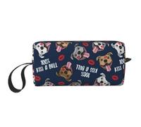 Cozimangoe Makeup Bag, Cosmetic Bag for Padded Travel Pouch Zippered Handle Multi-Purpose Small, School Work Trip Home Storage, Personalized Kiss A Bull Cute Pit Bull Dog Lips Love Valentines