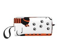 Cozimangoe Makeup Bag, Cosmetic Bag for Padded Travel Pouch Zippered Handle Multi-Purpose Small, School Work Trip Home Storage, Personalized Dachshund Dogs in Form Musical