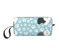 Cozimangoe Makeup Bag, Cosmetic Bag for Padded Travel Pouch Zippered Handle Multi-Purpose Small, School Work Trip Home Storage, Personalized Sheepdog with Hand Drawn Paws Cute Cartoon