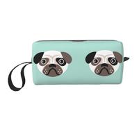 Cozimangoe Makeup Bag, Cosmetic Bag for Padded Travel Pouch Zippered Handle Multi-Purpose Small, School Work Trip Home Storage, Personalized Pug Blue Puppy Illustration Kids Pattern