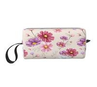 Cozimangoe Makeup Bag, Cosmetic Bag for Padded Travel Pouch Zippered Handle Multi-Purpose Small, School Work Trip Home Storage, Personalized Hand Drawn Cosmos Flower Pattern