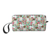 Cozimangoe Makeup Bag, Cosmetic Bag for Padded Travel Pouch Zippered Handle Multi-Purpose Small, School Work Trip Home Storage, Personalized Jack Russell Terrier Floral