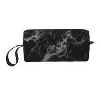Cozimangoe Makeup Bag, Cosmetic Bag for Padded Travel Pouch Zippered Handle Multi-Purpose Small, School Work Trip Home Storage, Personalized Black Marble Luxury Dark Rock Smooth Surface