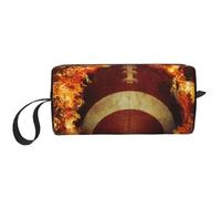 Cozimangoe Makeup Bag, Cosmetic Bag for Padded Travel Pouch Zippered Handle Multi-Purpose Small, School Work Trip Home Storage, Personalized Flaming American Football Printed