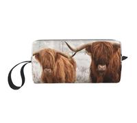 Cozimangoe Makeup Bag, Cosmetic Bag for Padded Travel Pouch Zippered Handle Multi-Purpose Small, School Work Trip Home Storage, Personalized Scottish Cow