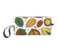Cozimangoe Makeup Bag, Cosmetic Bag for Padded Travel Pouch Zippered Handle Multi-Purpose Small, School Work Trip Home Storage, Personalized Doodle Style Nuts Seeds